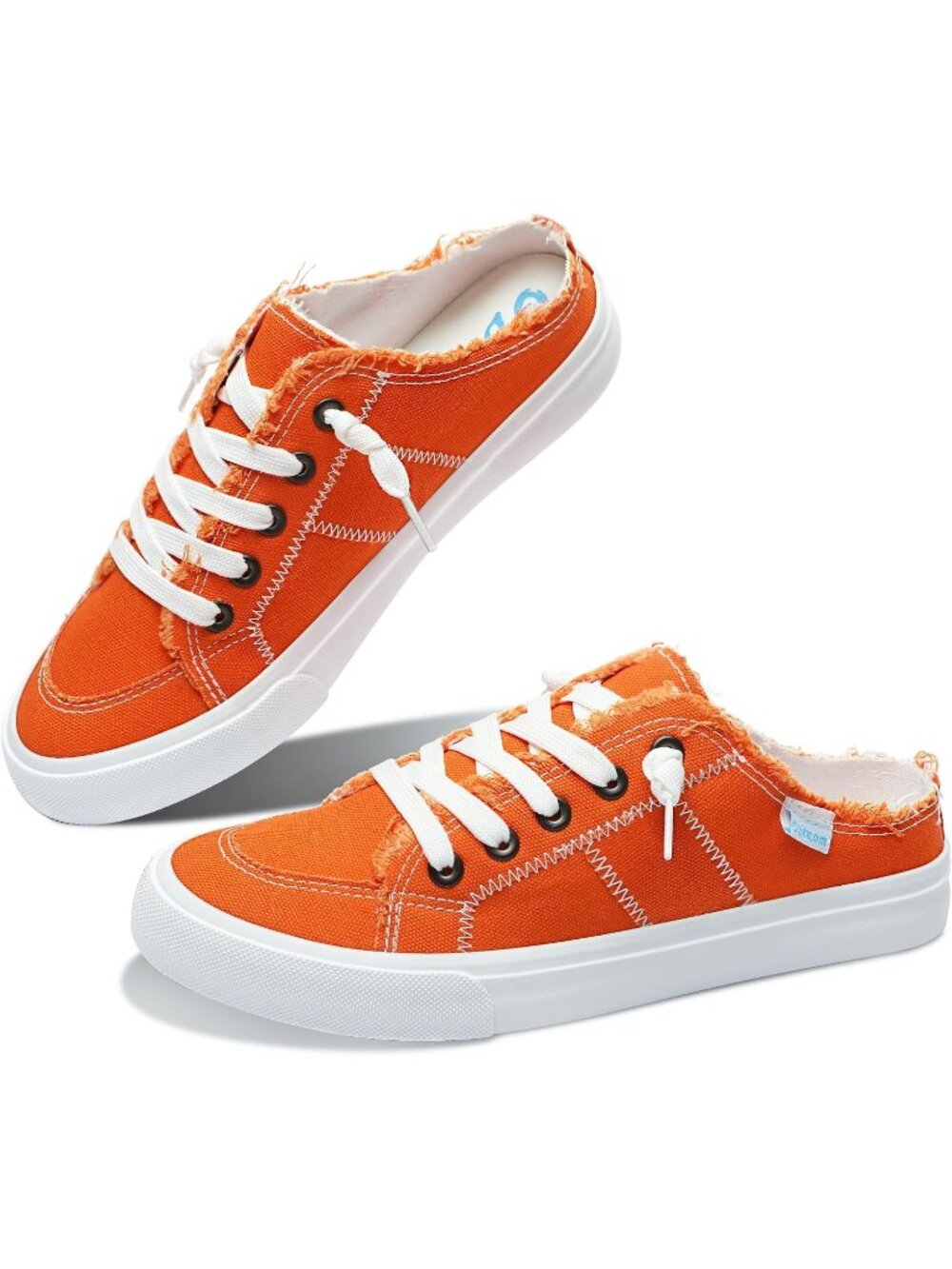 🆕Women's Orange Canvas Mules Memory Foam Clipper Sneakers Casual Comfortable